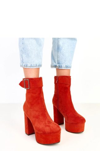 Orange Heel Boots...Fabric, Footbed, Upper Height, Heel Height and Platform Height
