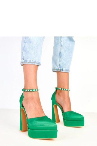 Green Heel Pumps.Fabric, Footbed, Heel Height and Platform Height