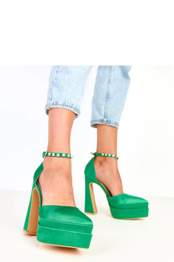 Green Heel Pumps.Fabric, Footbed, Heel Height and Platform Height
