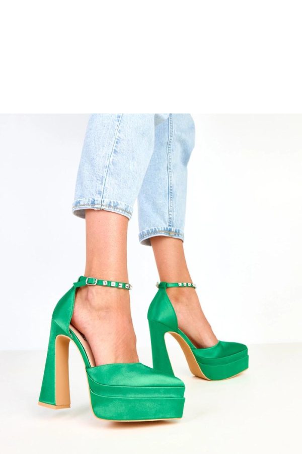 Green Heel Pumps.Fabric, Footbed, Heel Height and Platform Height