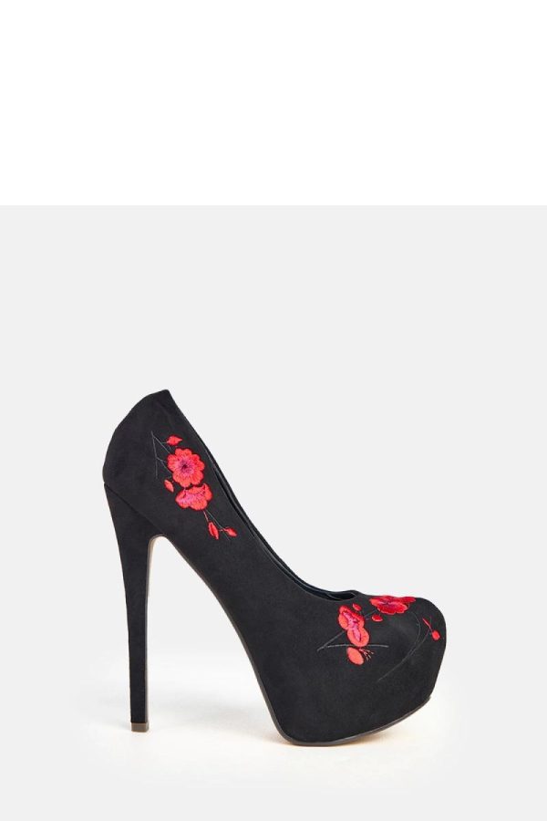 Black High Heels in High Heels with Fabric, Footbed, Heel Height and Platform Height