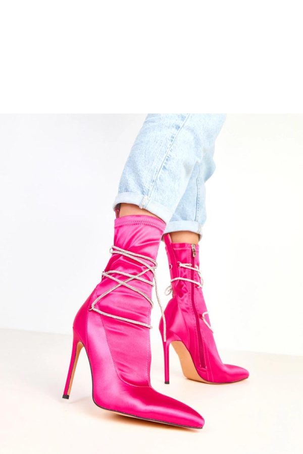 Pink Heel Boots.Fabric, Footbed, Upper Height and Heel Height