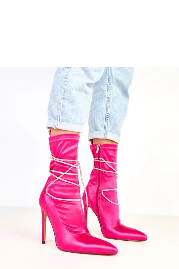 Pink Heel Boots.Fabric, Footbed, Upper Height and Heel Height