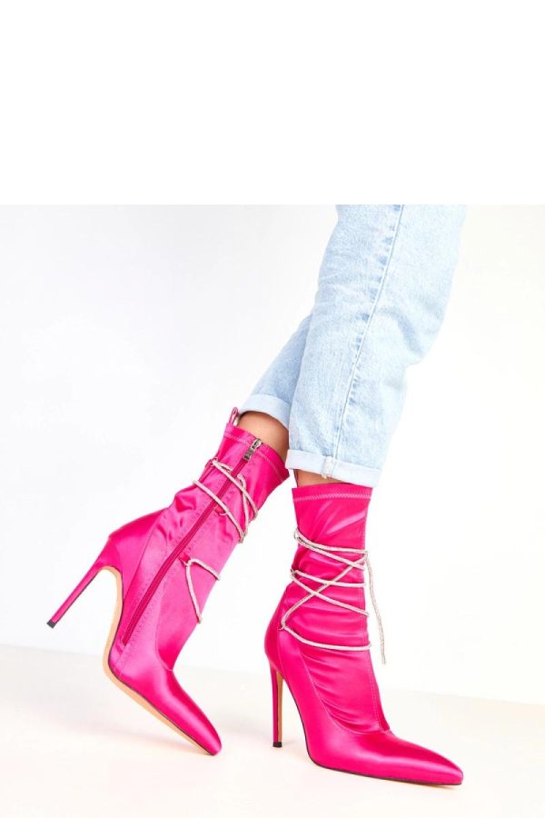 Pink Heel Boots.Fabric, Footbed, Upper Height and Heel Height