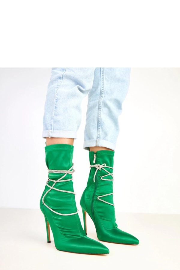 Green Heel Boots.Fabric, Footbed, Upper Height and Heel Height