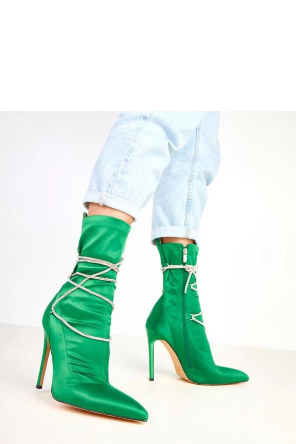 Green Heel Boots.Fabric, Footbed, Upper Height and Heel Height