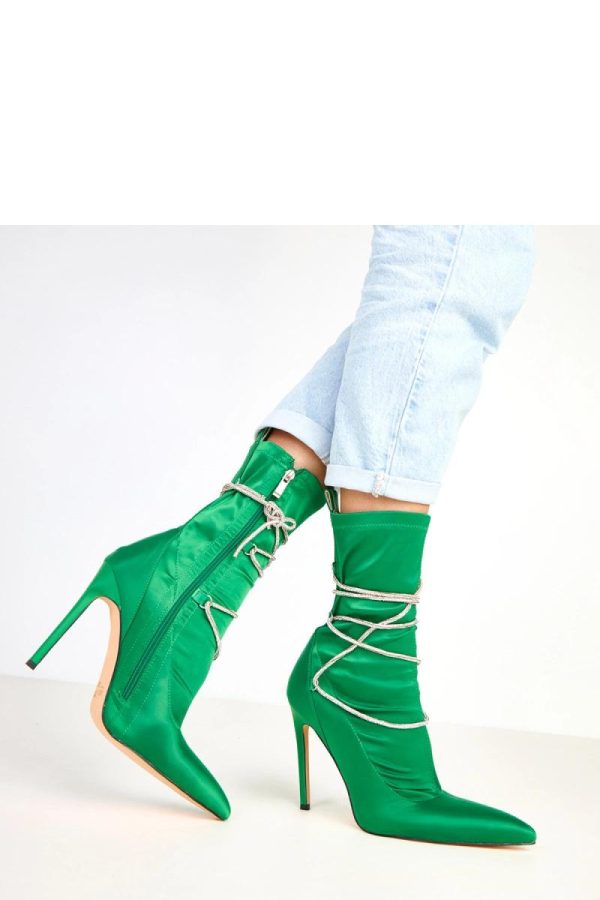 Green Heel Boots.Fabric, Footbed, Upper Height and Heel Height