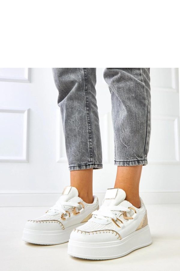 White Sport Shoes in Women`s Athletic Shoes, Trainers, Sneakers with Fabric, Footbed and Platform Height