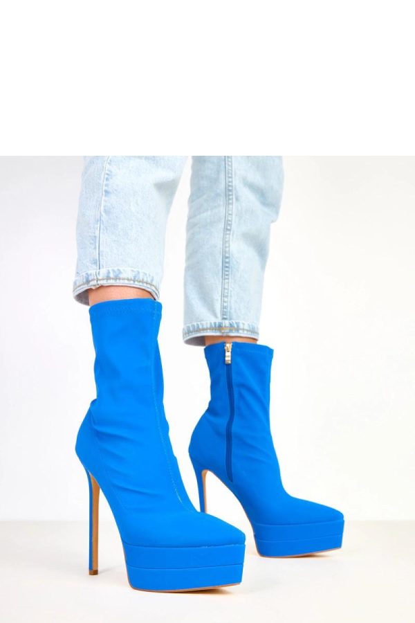 Blue Heel Boots in Women`s Ankle Boots & Booties with Fabric, Footbed, Upper Height, Heel Height and Platform Height