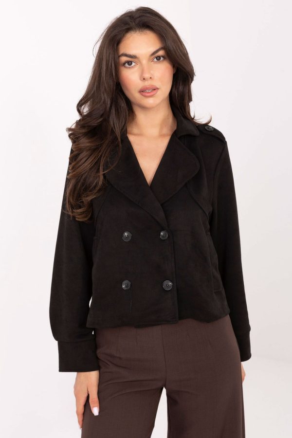Black Coat in Women`s Coats, Jackets with Spandex and Polyester