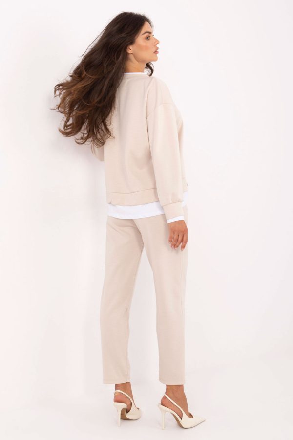 Beige Set in Pants, Trousers, Shorts with Spandex and Viscose