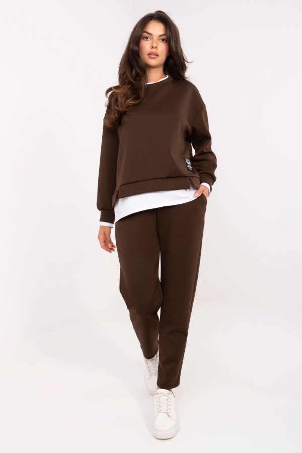 Brown Set in Pants, Trousers, Shorts with Spandex and Viscose