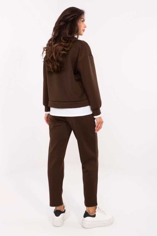 Brown Set in Pants, Trousers, Shorts with Spandex and Viscose