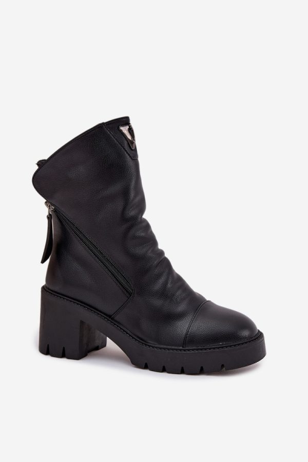 Black Heel Boots in Women`s Ankle Boots & Booties with Fabric, Warmers, Footbed, Upper Height and Heel Height