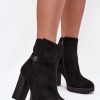 Black Heel Boots in Women`s Ankle Boots & Booties with Fabric, Warmers, Footbed, Upper Height and Heel Height