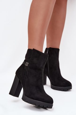 Black Heel Boots in Women`s Ankle Boots & Booties with Fabric, Warmers, Footbed, Upper Height and Heel Height