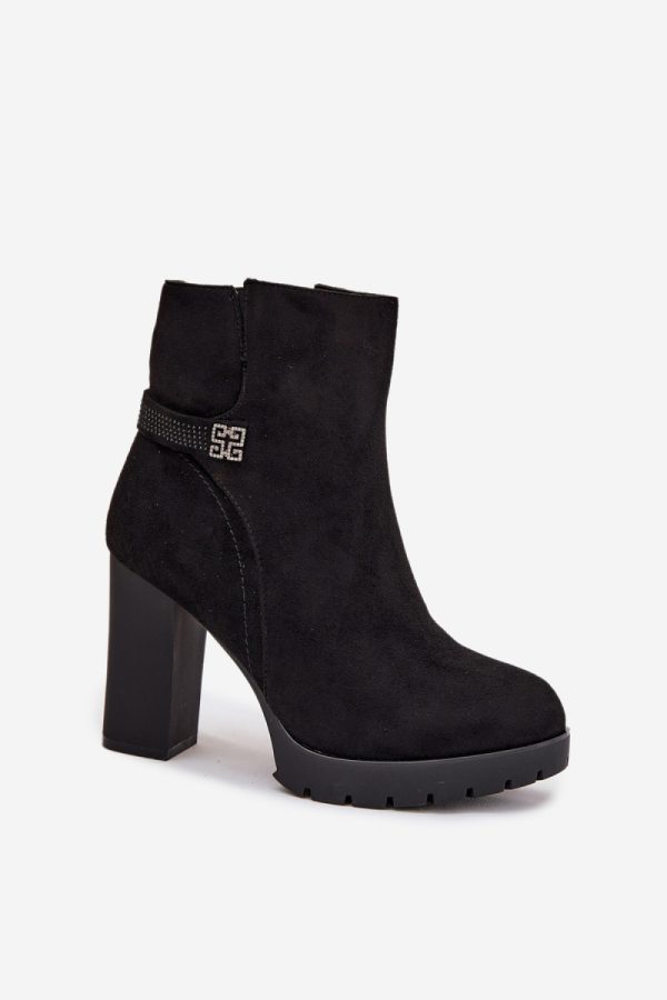Black Heel Boots in Women`s Ankle Boots & Booties with Fabric, Warmers, Footbed, Upper Height and Heel Height