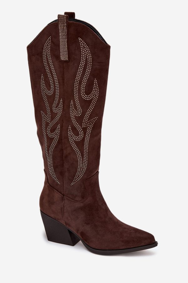Brown Heel Boots in Over The Knee High Boots, Thigh High Boots with Fabric, Footbed, Upper Height and Heel Height
