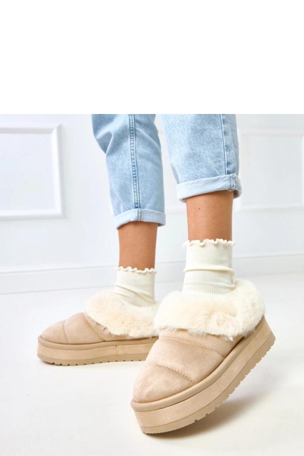 Beige Snow Boots in Women`s Ankle Boots & Booties with Fabric, Footbed and Platform Height