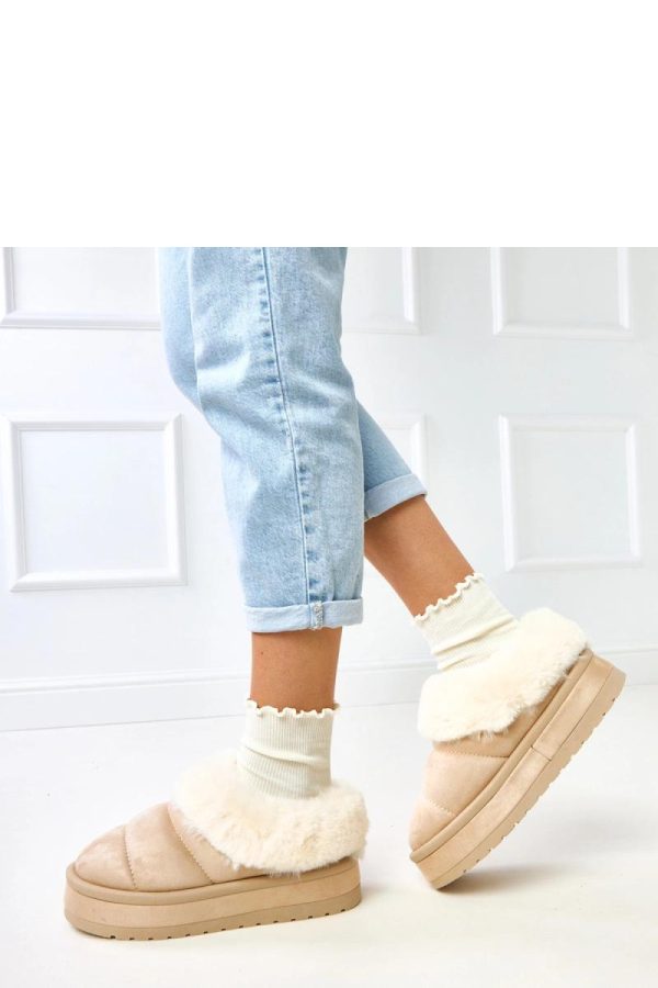 Beige Snow Boots in Women`s Ankle Boots & Booties with Fabric, Footbed and Platform Height