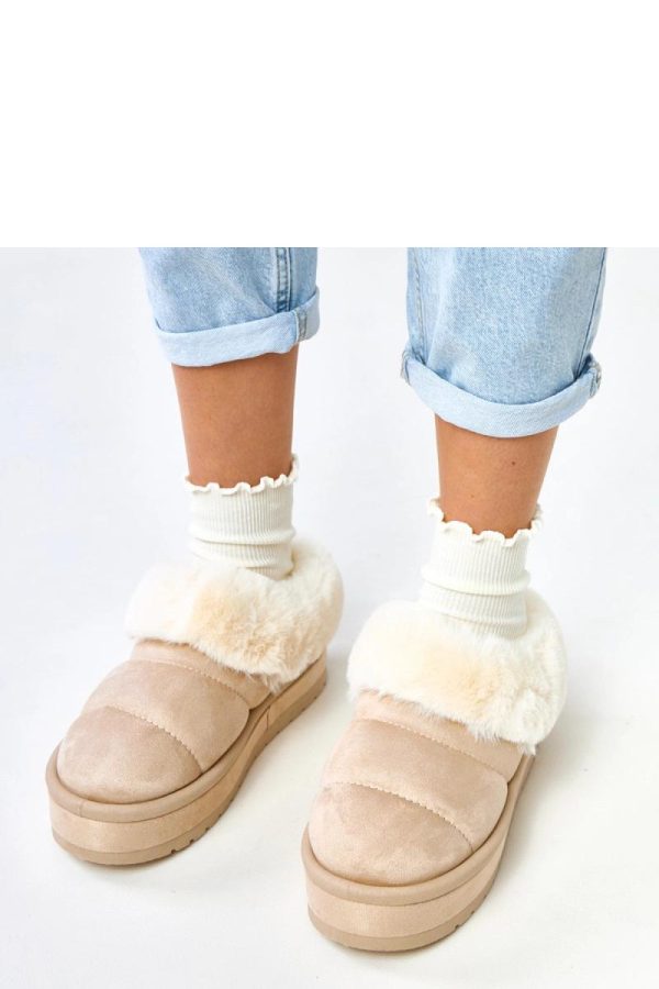 Beige Snow Boots in Women`s Ankle Boots & Booties with Fabric, Footbed and Platform Height