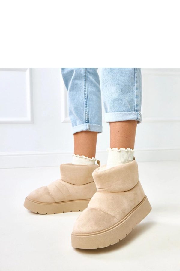 Beige Snow Boots in Women`s Ankle Boots & Booties with Fabric, Footbed and Platform Height