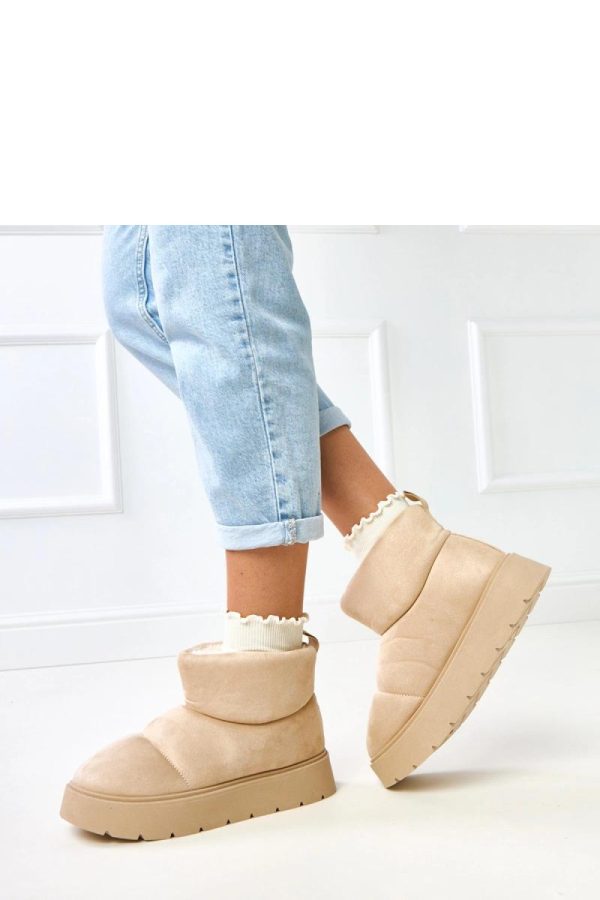 Beige Snow Boots in Women`s Ankle Boots & Booties with Fabric, Footbed and Platform Height