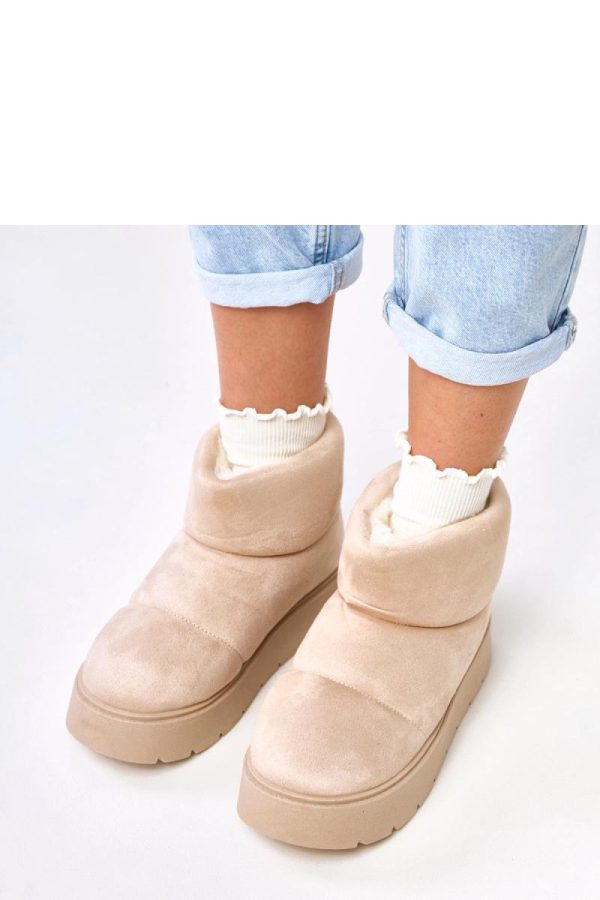 Beige Snow Boots in Women`s Ankle Boots & Booties with Fabric, Footbed and Platform Height