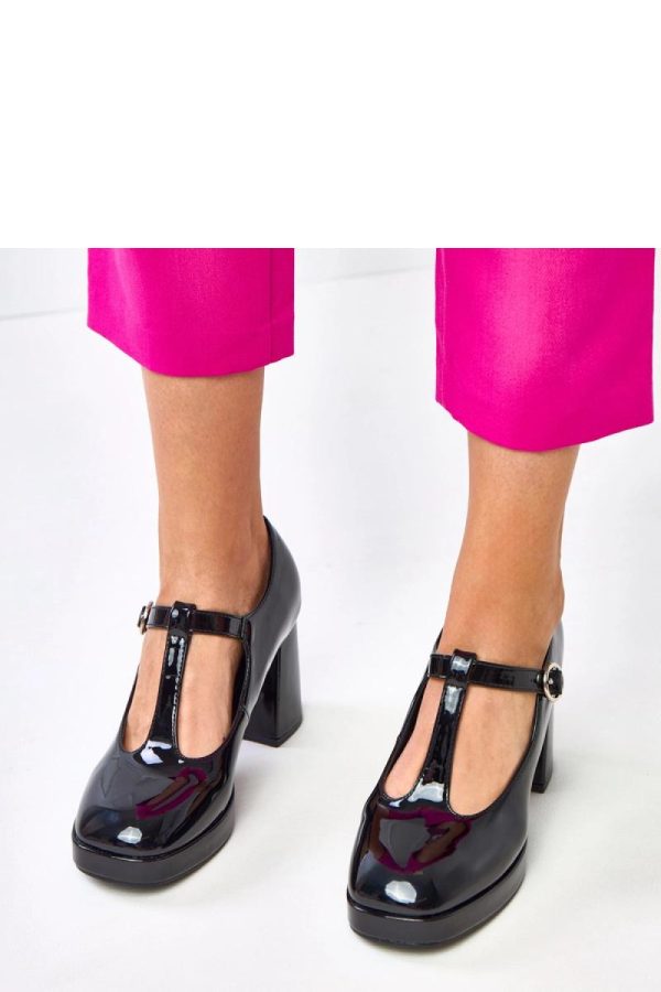 Black Heeled Low Shoes.Fabric, Footbed and Heel Height