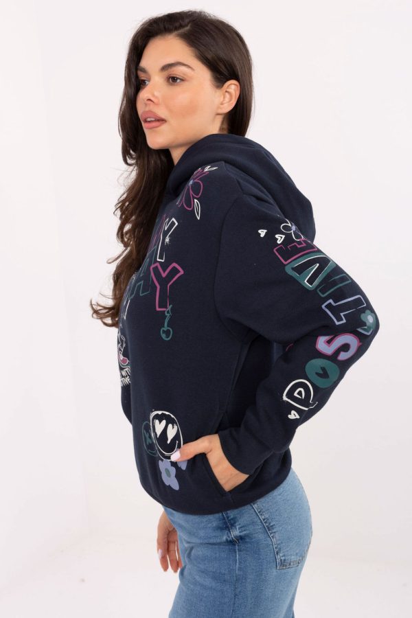 Navy Blue Sweatshirt in Sweatshirts For Women with Cotton and Polyester