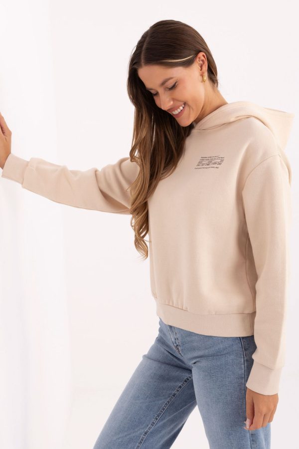 Beige Sweatshirt in Sweatshirts For Women with Cotton and Polyester