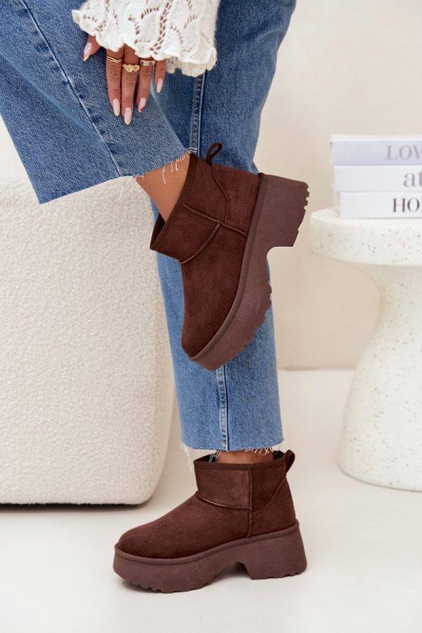 Brown Snow Boots in Women`s Ankle Boots & Booties with Fabric, Warmers, Footbed, Upper Height, Heel Height and Platform Height