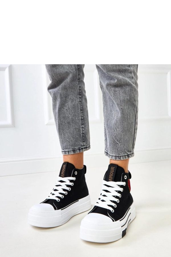 Black Sneakers in Women`s Athletic Shoes, Trainers, Sneakers with Fabric, Footbed and Platform Height