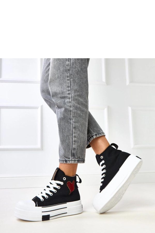 Black Sneakers in Women`s Athletic Shoes, Trainers, Sneakers with Fabric, Footbed and Platform Height