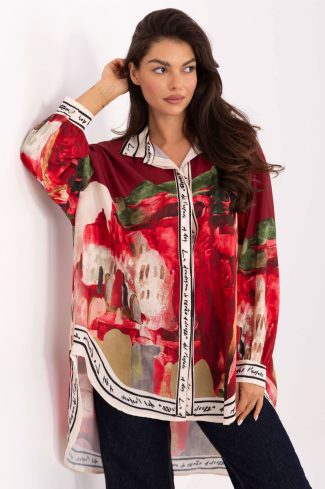 Red Long Sleeve Shirt in Shirts For Women with Polyester and Viscose