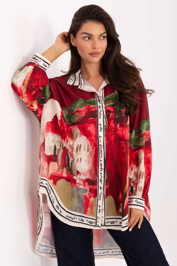 Red Long Sleeve Shirt in Shirts For Women with Polyester and Viscose