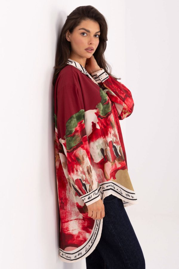 Red Long Sleeve Shirt in Shirts For Women with Polyester and Viscose