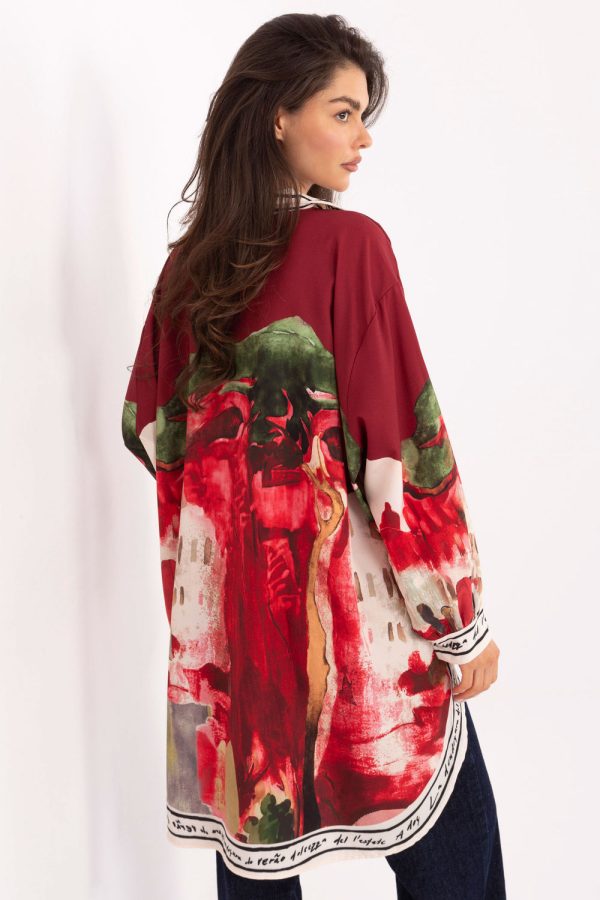 Red Long Sleeve Shirt in Shirts For Women with Polyester and Viscose