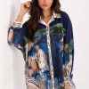 Navy Blue Long Sleeve Shirt in Shirts For Women with Polyester and Viscose