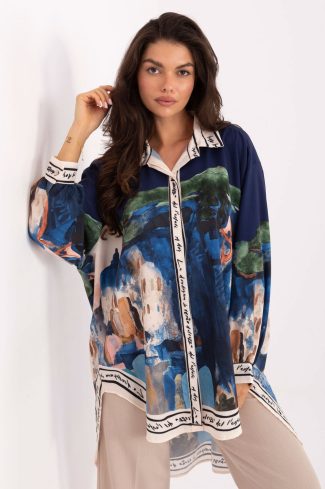 1094482 Navy Blue Long Sleeve Shirt in Shirts For Women with Polyester and Viscose