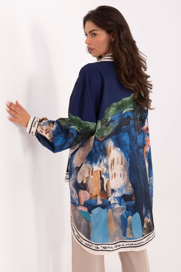 Navy Blue Long Sleeve Shirt in Shirts For Women with Polyester and Viscose