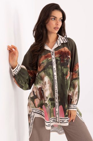 Green Long Sleeve Shirt in Shirts For Women with Polyester and Viscose