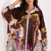Brown Long Sleeve Shirt in Shirts For Women with Polyester and Viscose