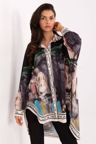 Black Long Sleeve Shirt in Shirts For Women with Polyester and Viscose
