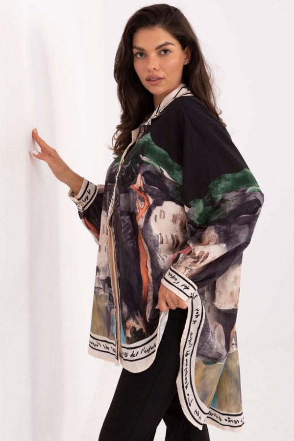 Black Long Sleeve Shirt in Shirts For Women with Polyester and Viscose