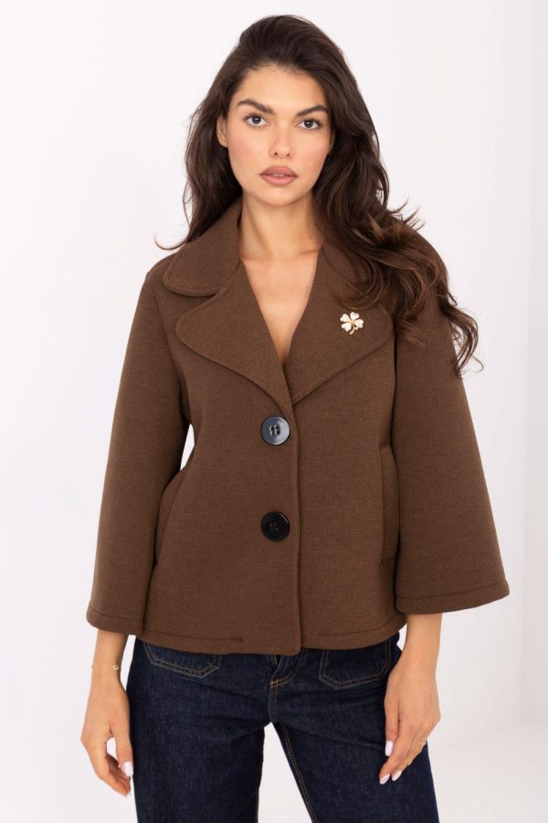 Brown Coat in Women`s Coats, Jackets with Spandex, Polyester and Viscose