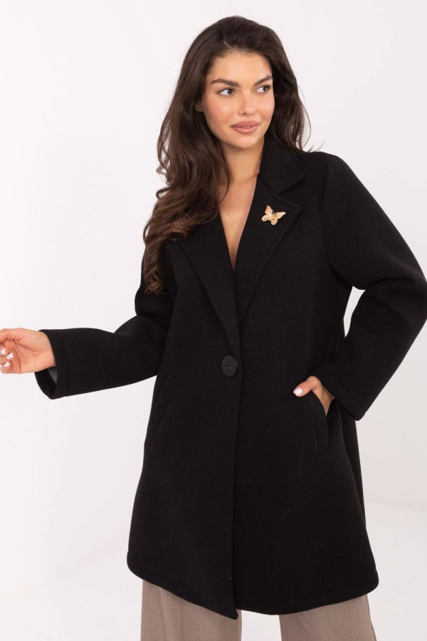 Black Coat in Women`s Coats, Jackets with Spandex, Polyester and Viscose