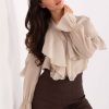 1094540 Beige Long Sleeve Shirt in Shirts For Women with Lyocel and Polyester