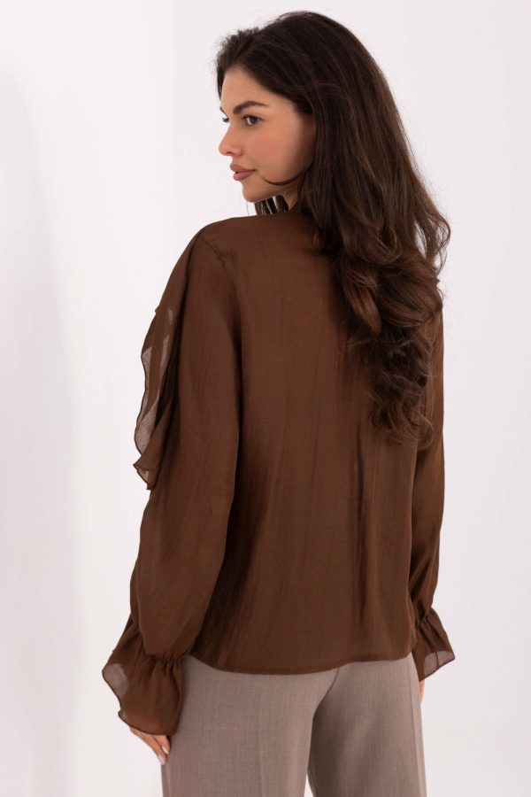 Brown Long Sleeve Shirt in Shirts For Women with Lyocel and Polyester