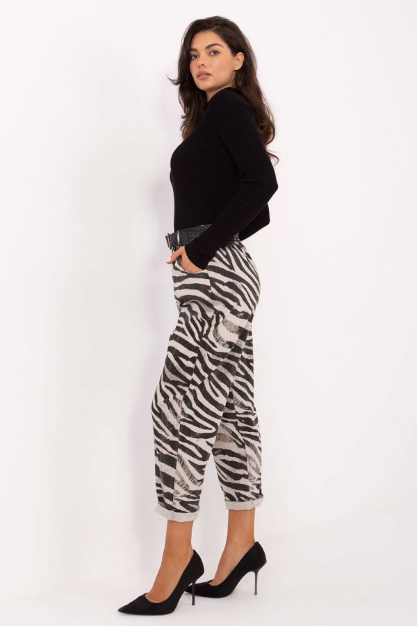 Beige Women Trousers in Pants, Trousers, Shorts with Spandex, Polyester and Viscose